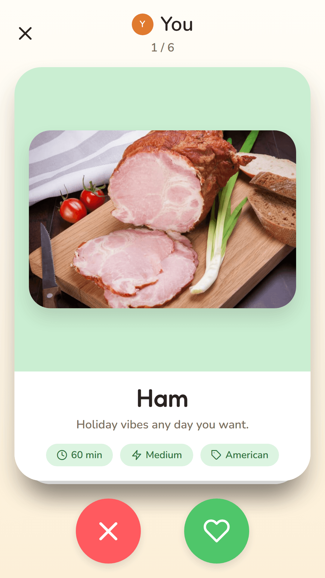 Swiping on a meal card for ham